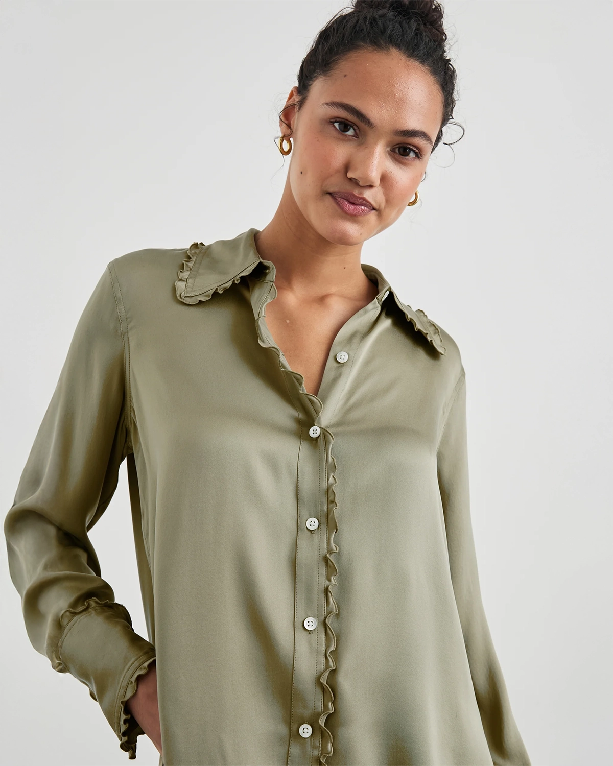 Rails Silk Fia Button Down Shirt in Green