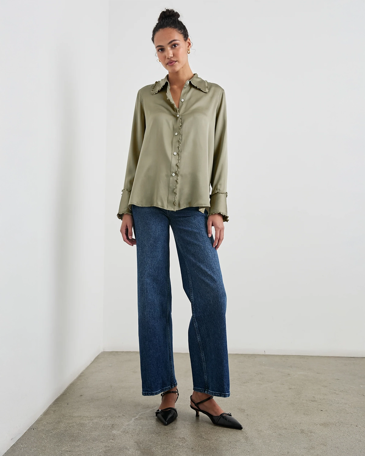 Rails Silk Fia Button Down Shirt in Green