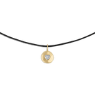 black leather necklace with a gold pendant 