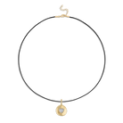 black leather necklace with a gold pendant 