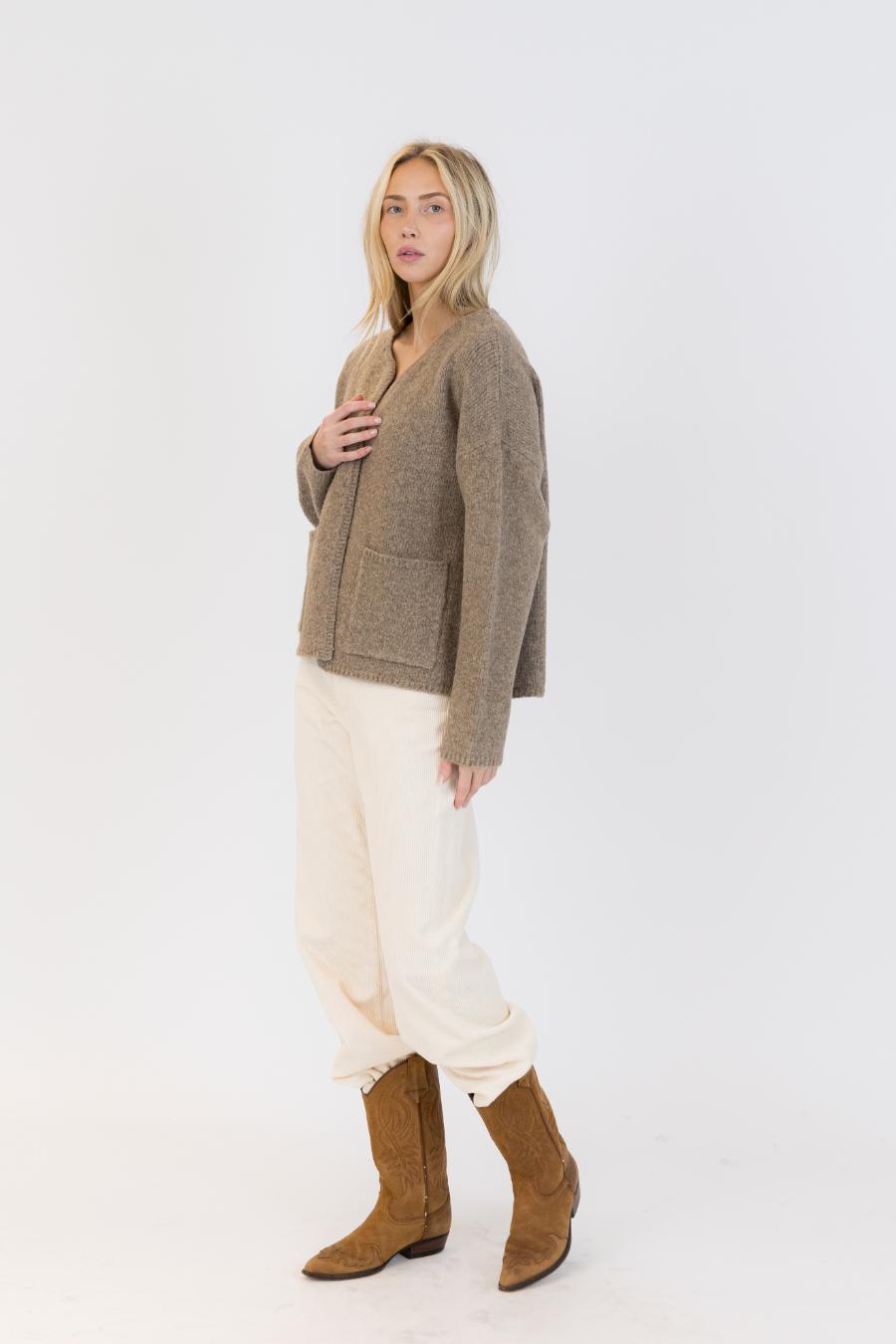 brown cardigan with pockets