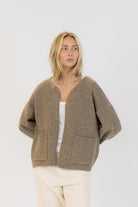 brown cardigan with pockets