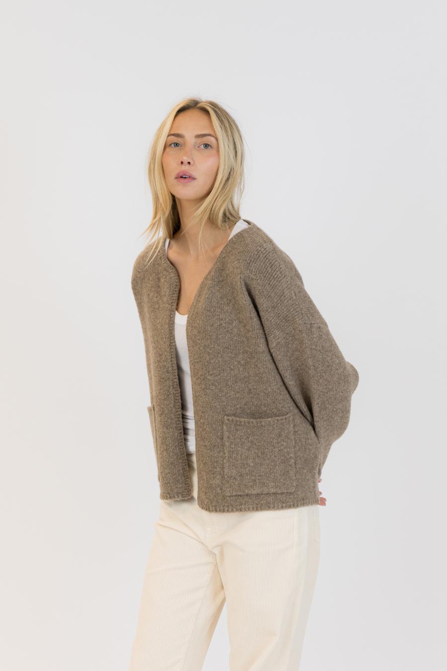 brown cardigan with pockets