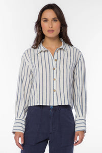 Summerlyn Navy Stripe Cropped Button Up