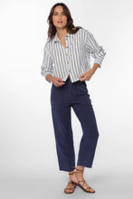 Load image into Gallery viewer, Summerlyn Navy Stripe Cropped Button Up

