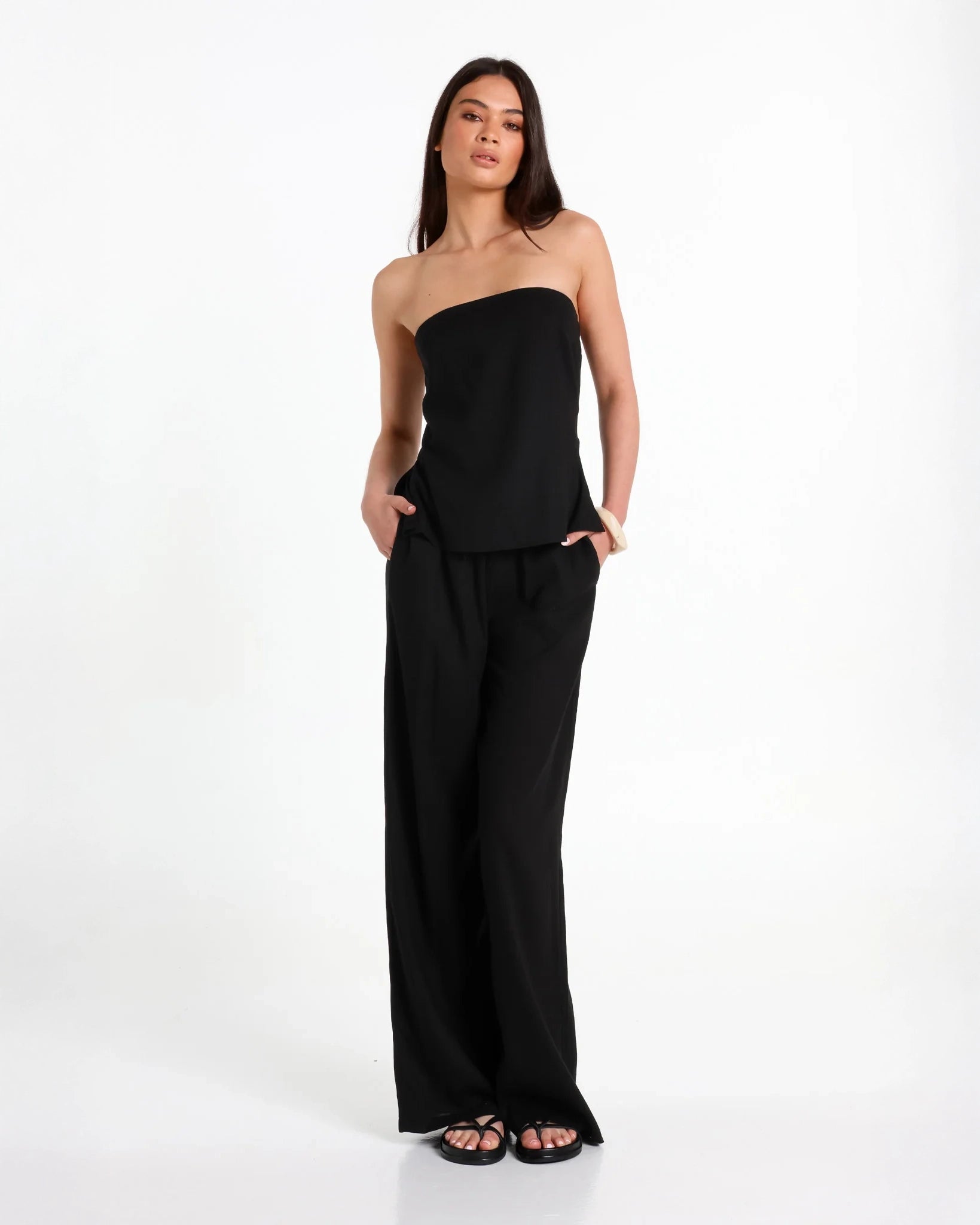 Lost in Lunar Sabrene Linen Top & Ginny Trousers in Black