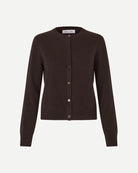 a brown button-up cashmere cardigan by Samsoe Samsoe
