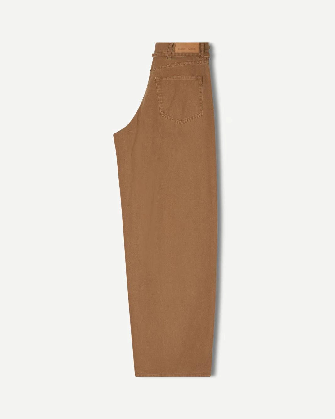 a pair of 100% cotton jeans with belt in khaki colour