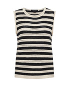 a crochet knit black and white striped sleeveless top 