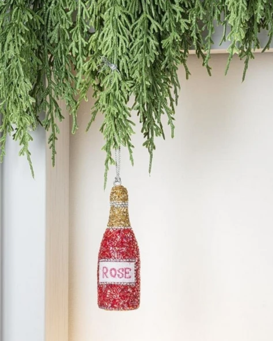 pink beaded rose bottle ornament