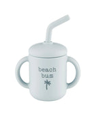 a picture of a silicone baby cup with straw that says beach bum on it