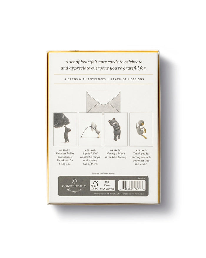 Back of the box for 'So Much Gratitude' note cards box set for appreciation and friendship that says 'a set of heartfelt note cards to celebrate and appreciate everyone you're grateful for.'