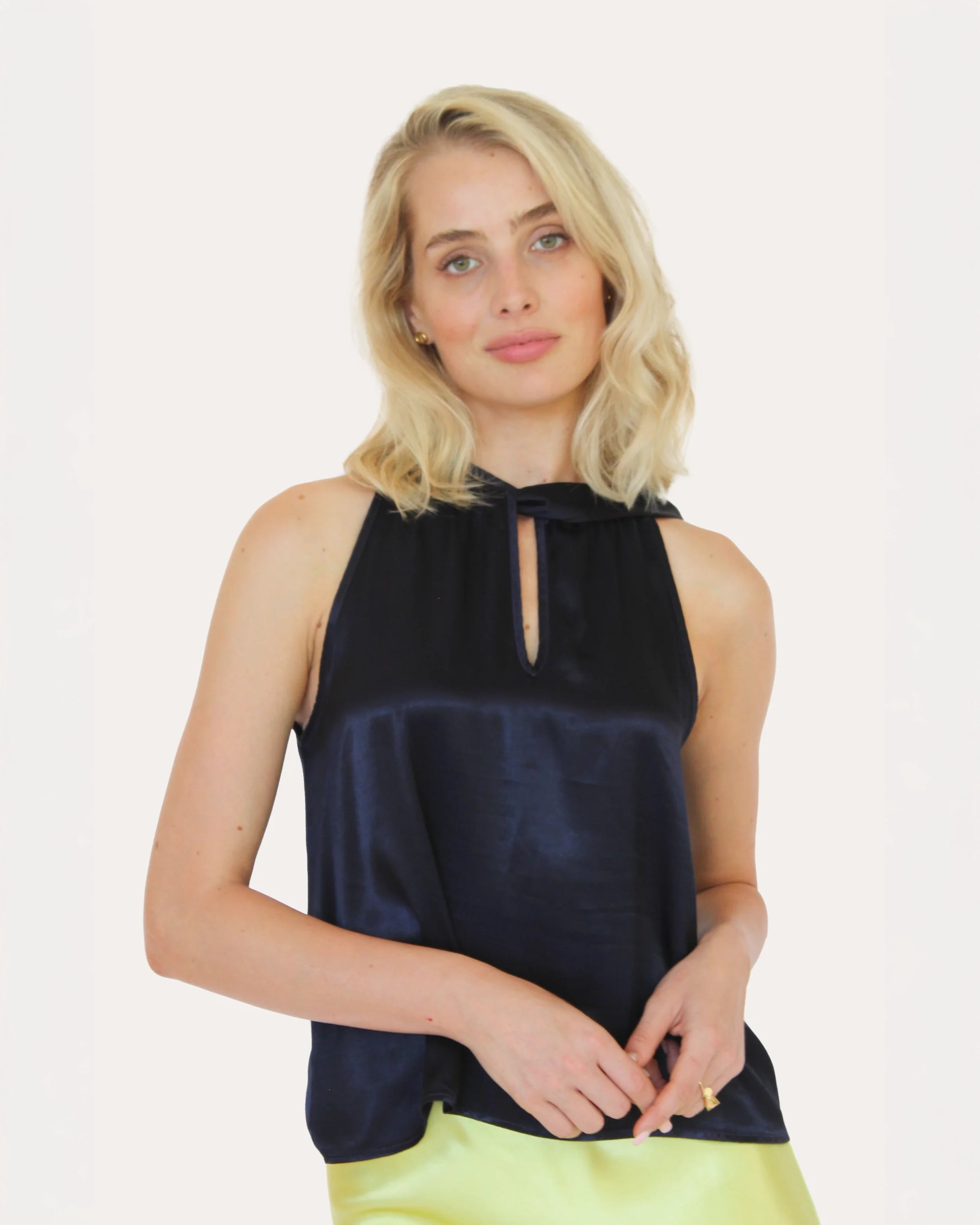 Stark Riley Satin Top in Navy