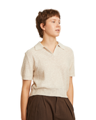 short sleeve collar sweater in beige
