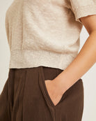 short sleeve collar sweater in beige