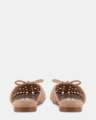Pair of woven slide shoes with a bow