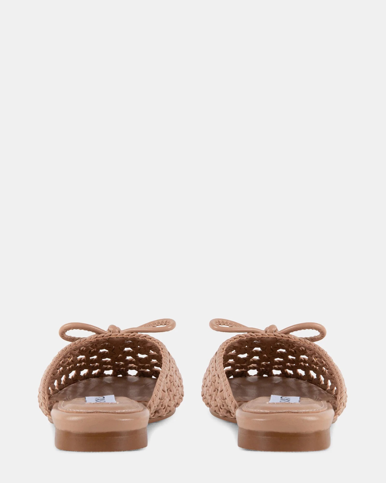Pair of woven slide shoes with a bow