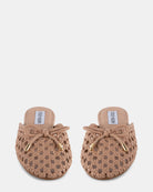 Pair of woven slide shoes with a bow