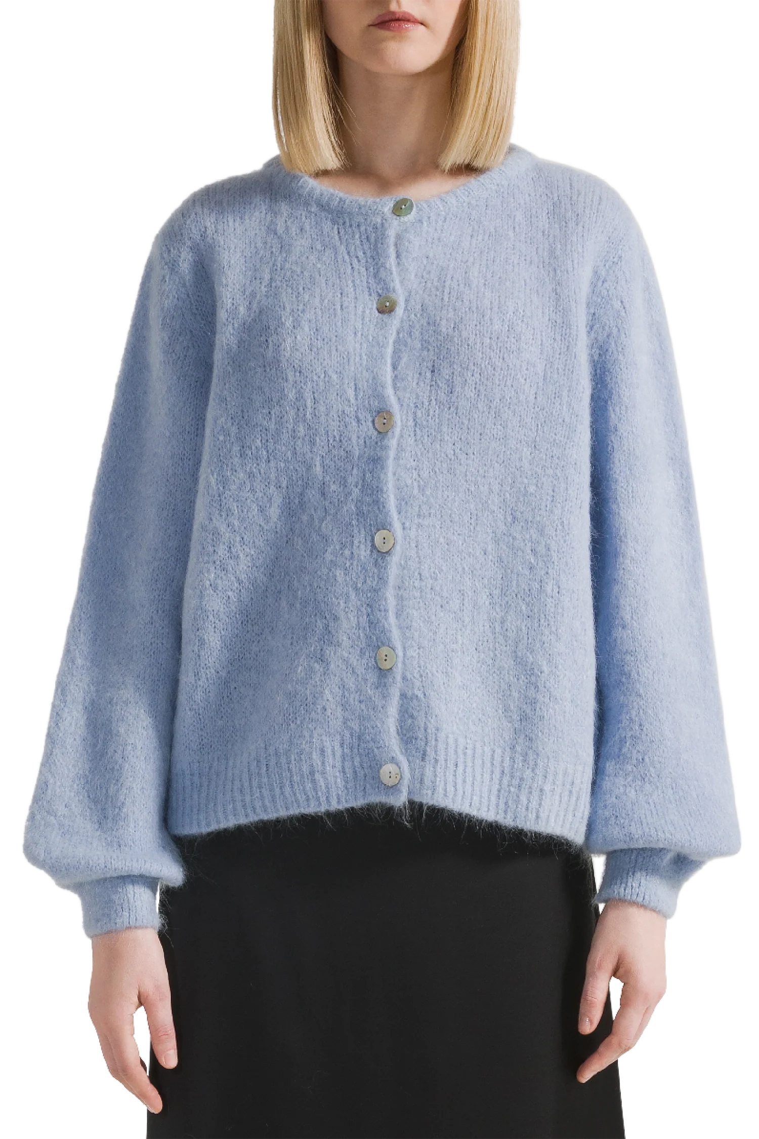 light blue cardigan