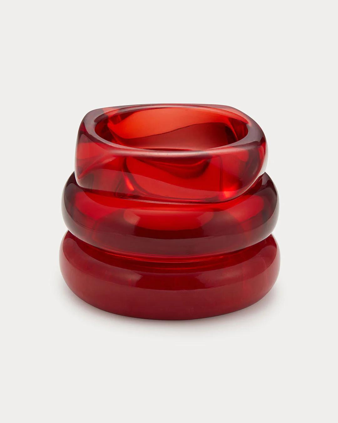 Set of three red chunky bracelets