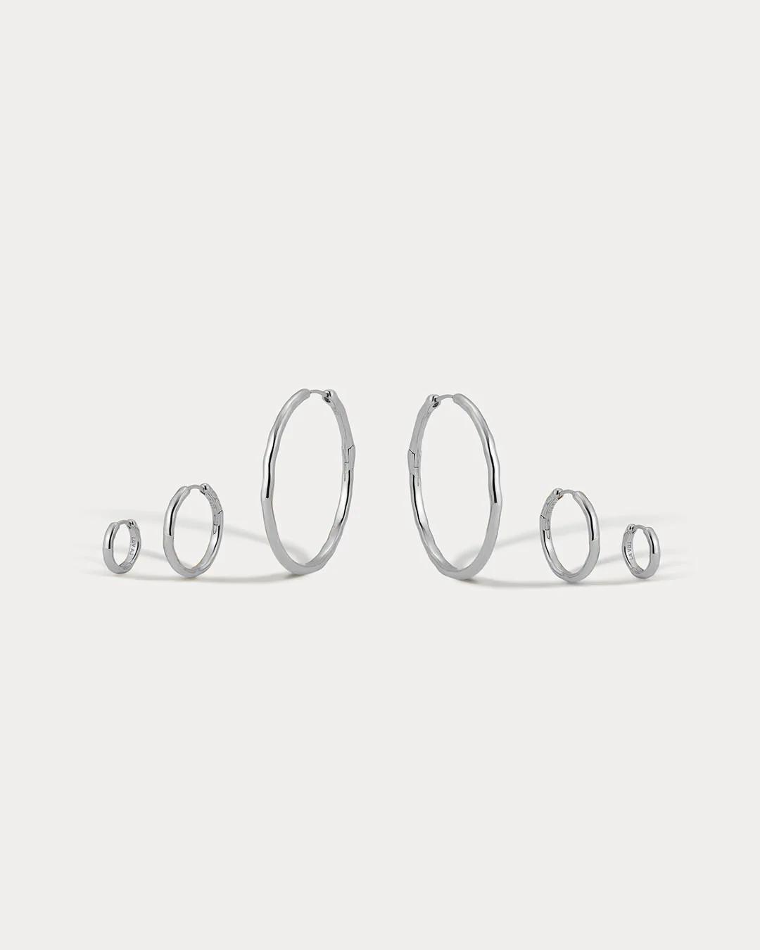 set of hammered silver hoops
