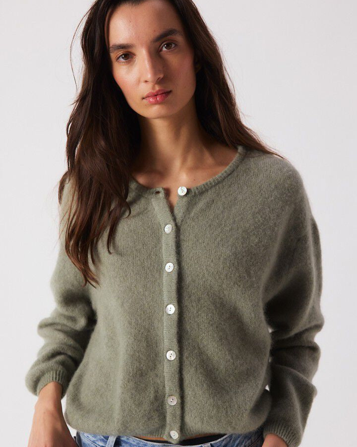 green button cardigan