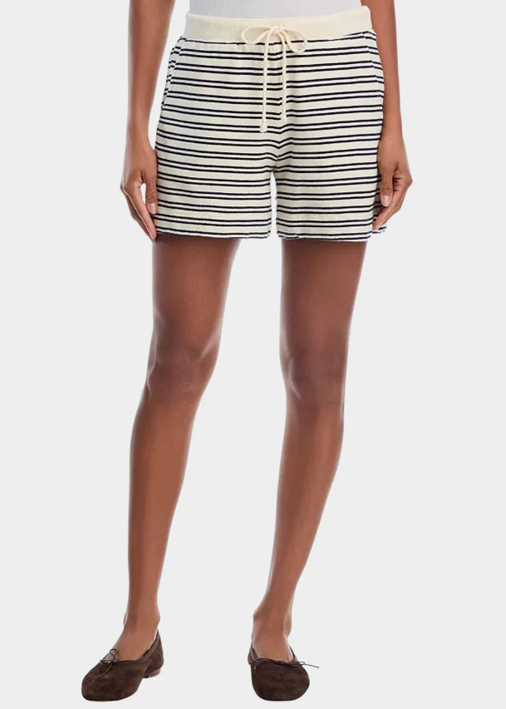 terry short with cream and navy stripes