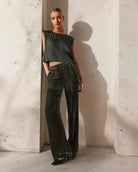 Velvet Sorine Silk Velvet Pants in Marsh green