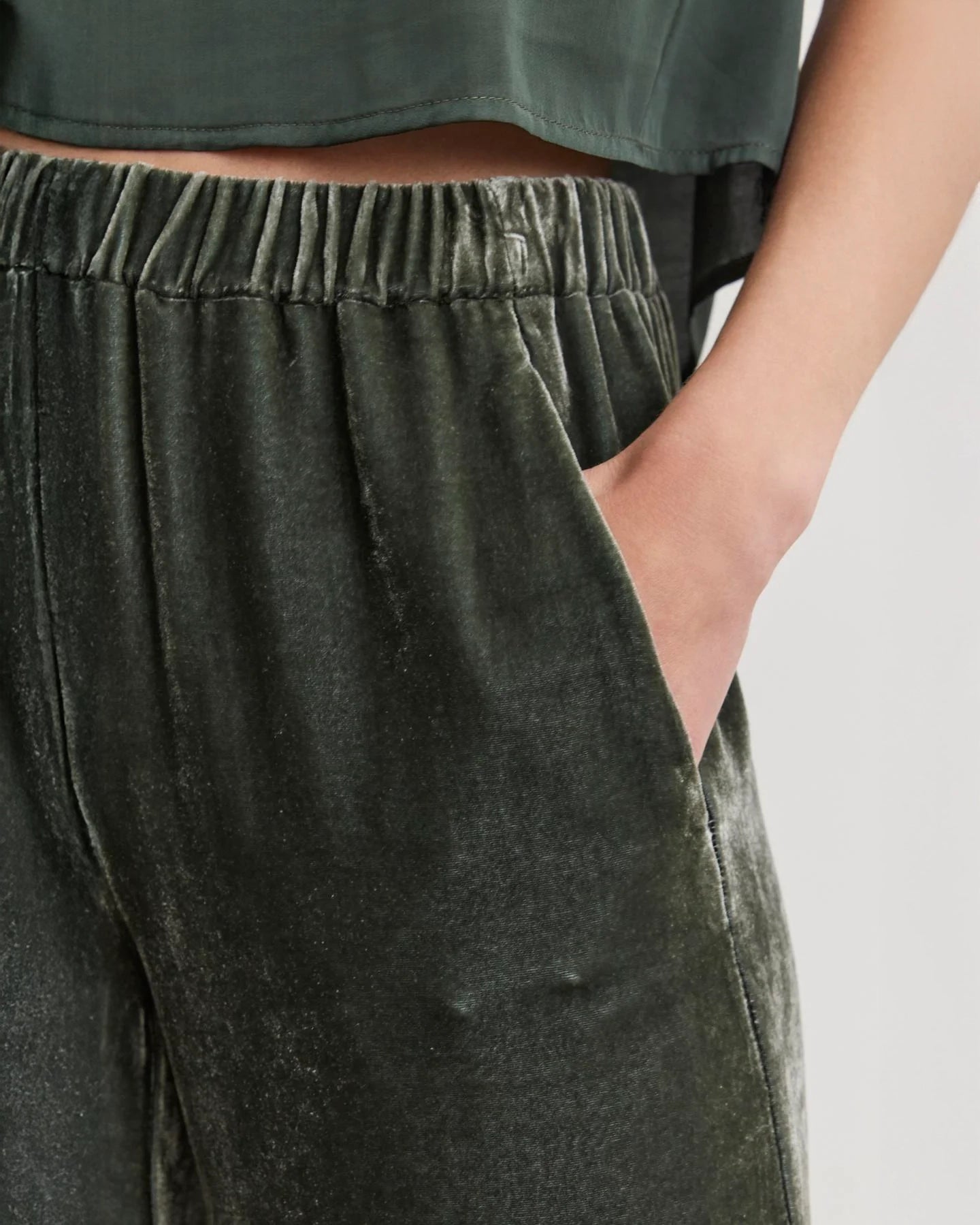 Velvet Sorine Silk Velvet Pants in Marsh green