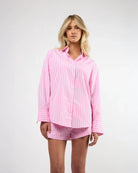 Cotton Striped Shirt in Pink by Viens Avec Moi