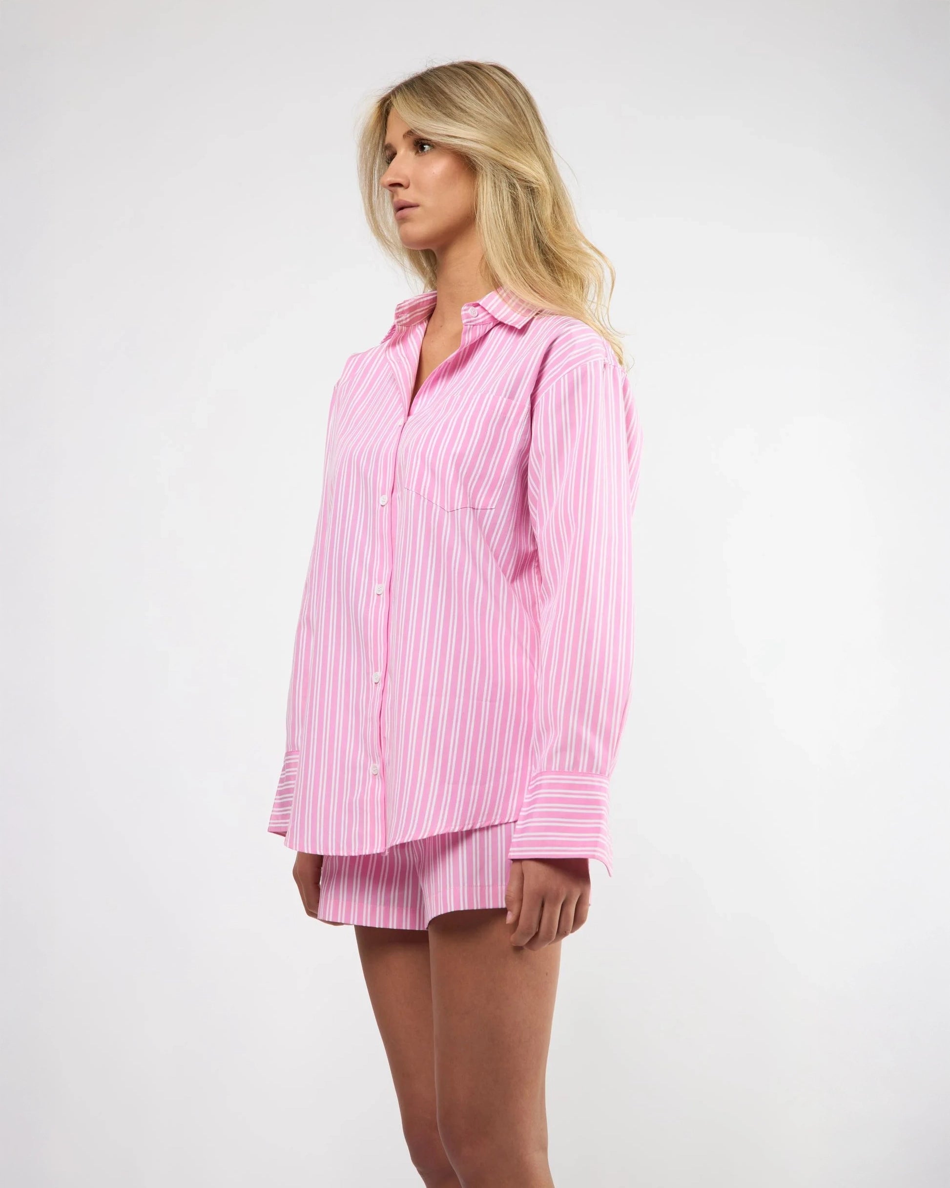Cotton Striped Shirt in Pink by Viens Avec Moi