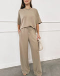 Rib Scuba Wide Leg Pant | Wood