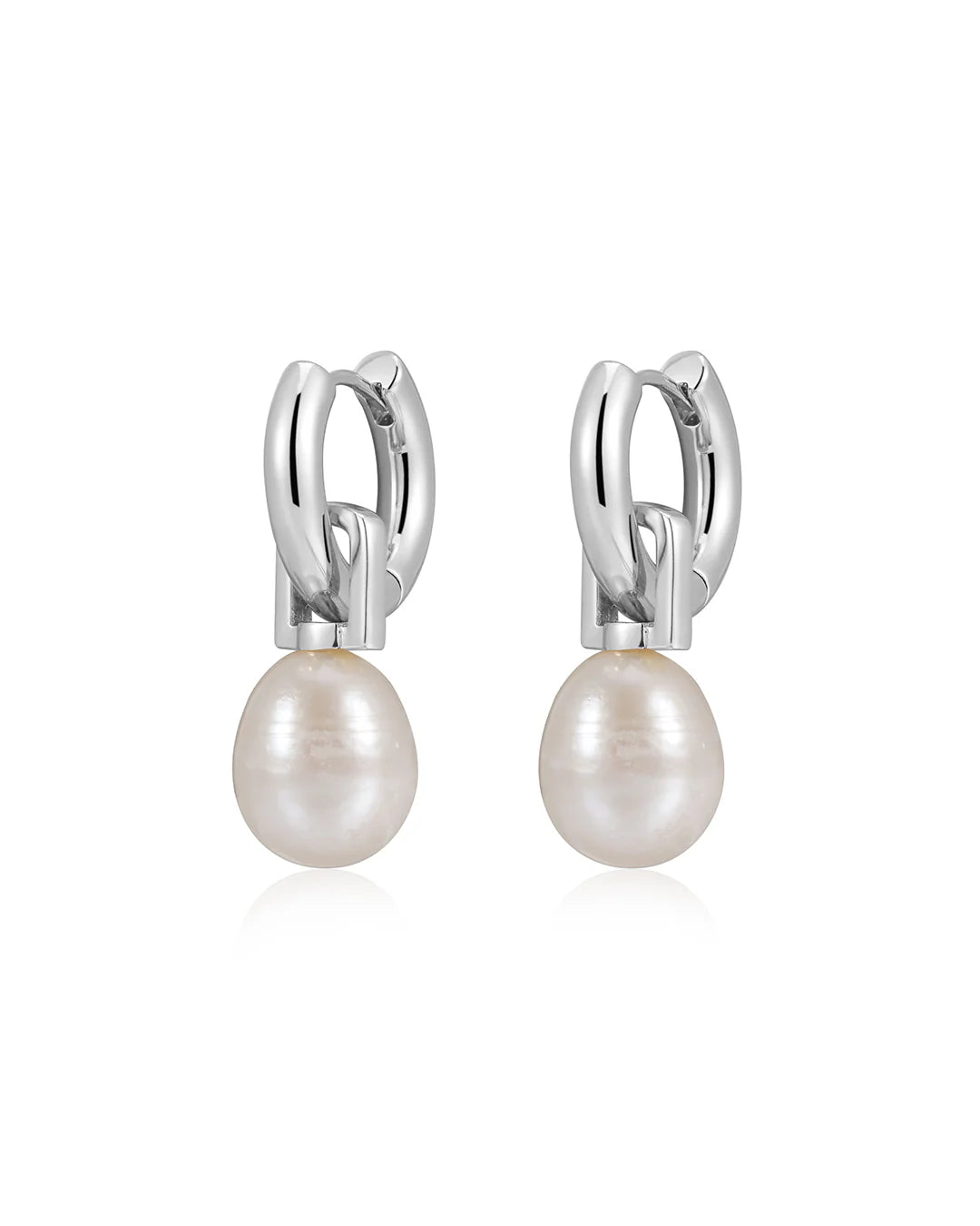 huggies in silver with a drop down pearl