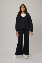 black lounge pant with wide leg