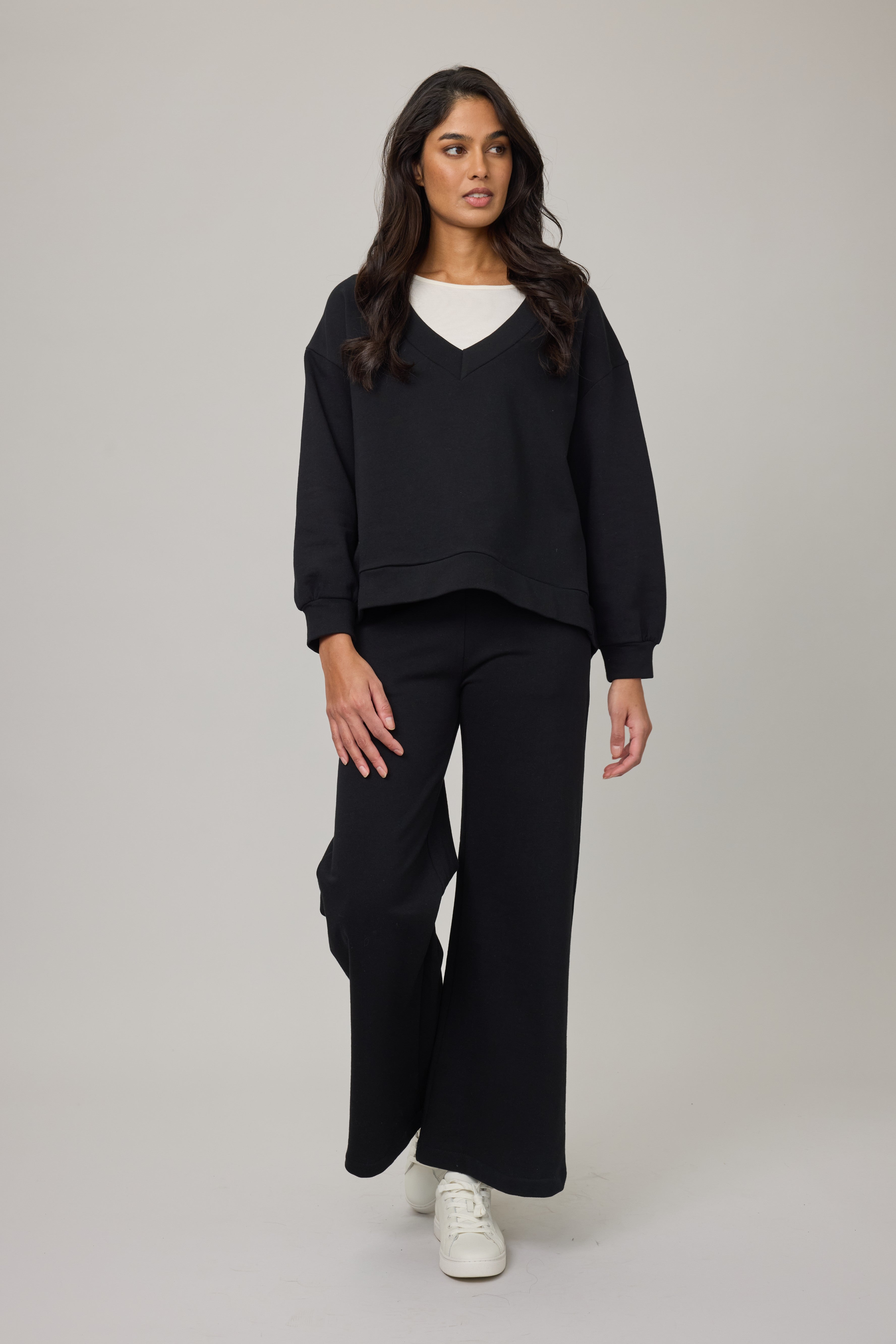 black lounge pant with wide leg