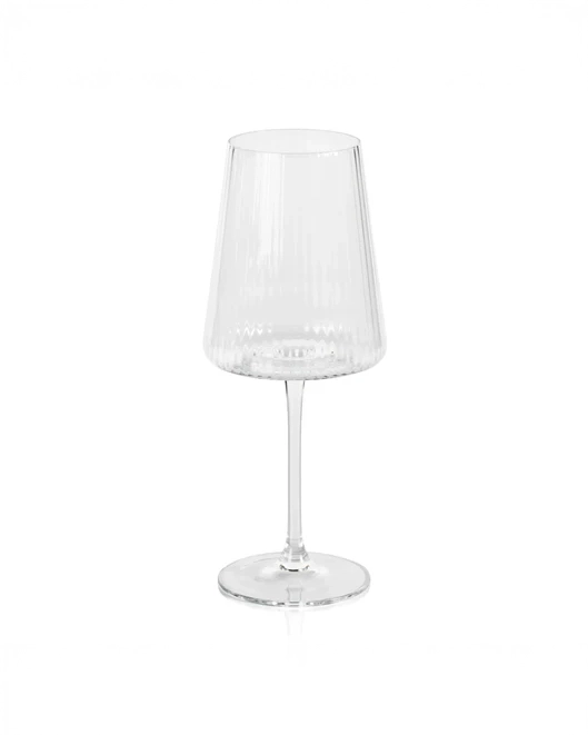 A clear fluted textured wine glass with a solid base, designed for drinking wine.