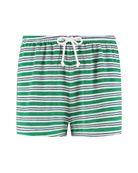 terry shorts in green, blue and cream stripes