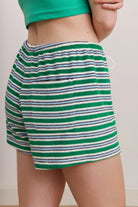 terry shorts in green, blue and cream stripes