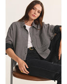 button up collared shirt in black houndstooth