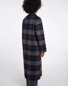 long navy and brown plaid coat