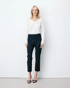 navy pinstripe suiting capri pant