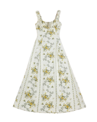 maxi dress in cream with green and yellow floral print