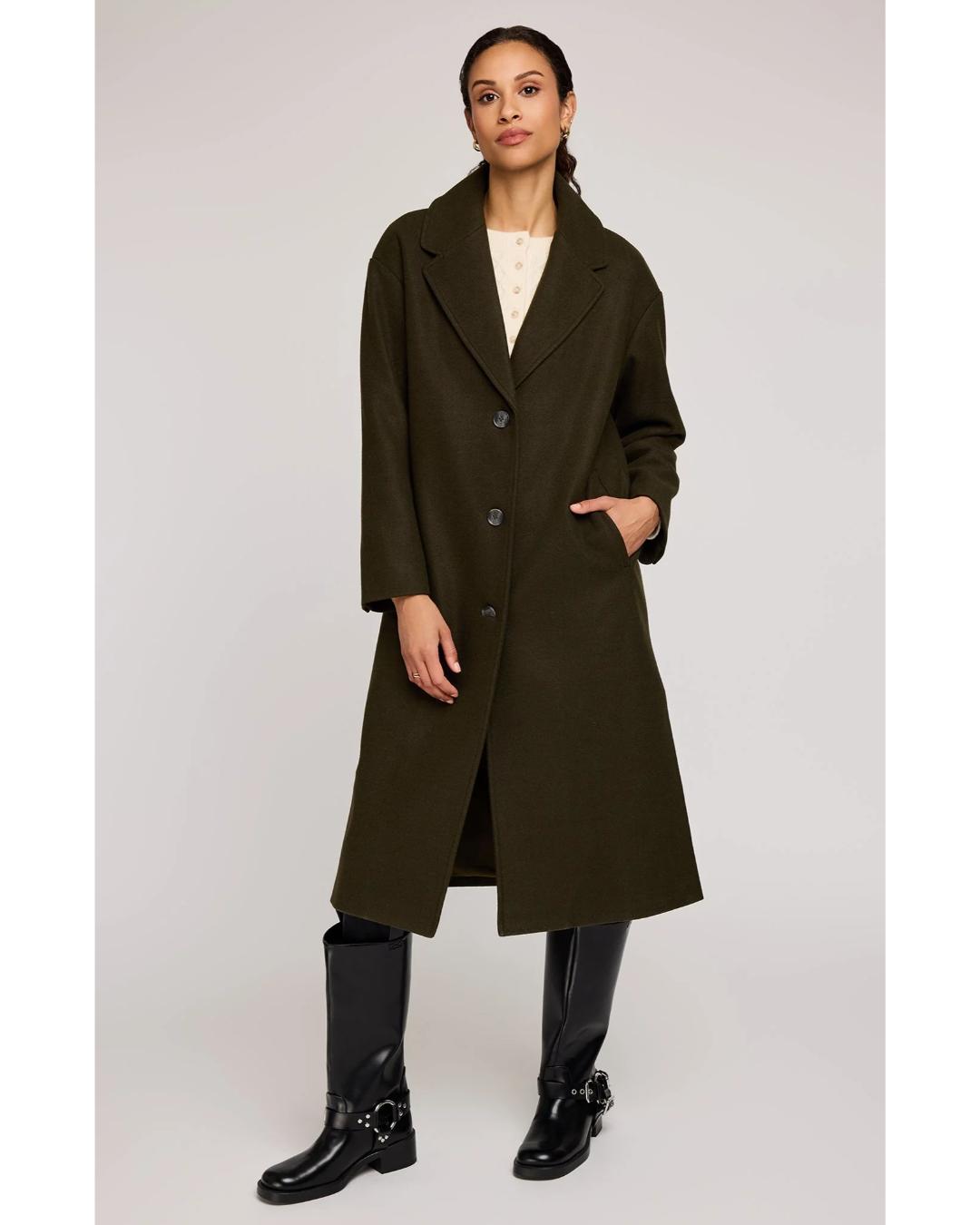 midi peacoat in khaki green