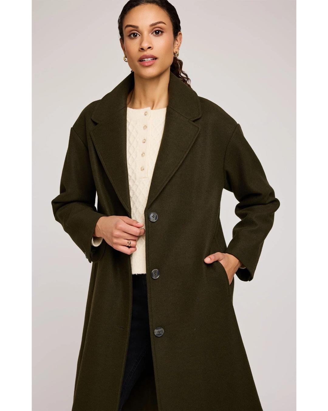 midi peacoat in khaki green