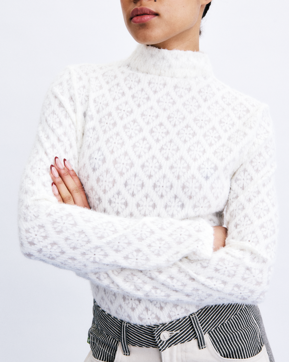 long sleeve white mock neck top