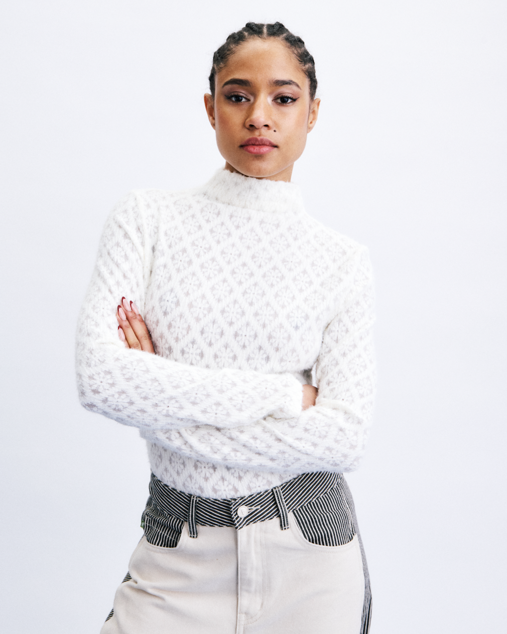 long sleeve white mock neck top