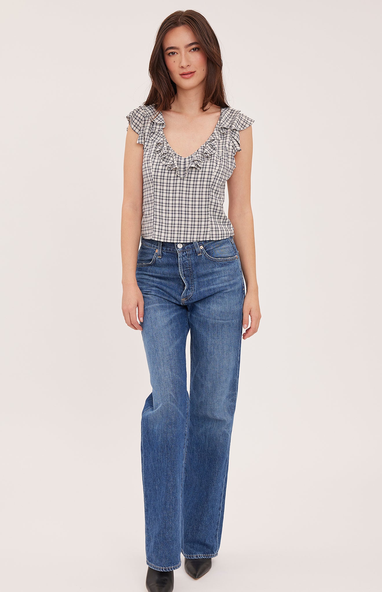 cream and black check tank top
