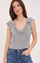 cream and black check tank top