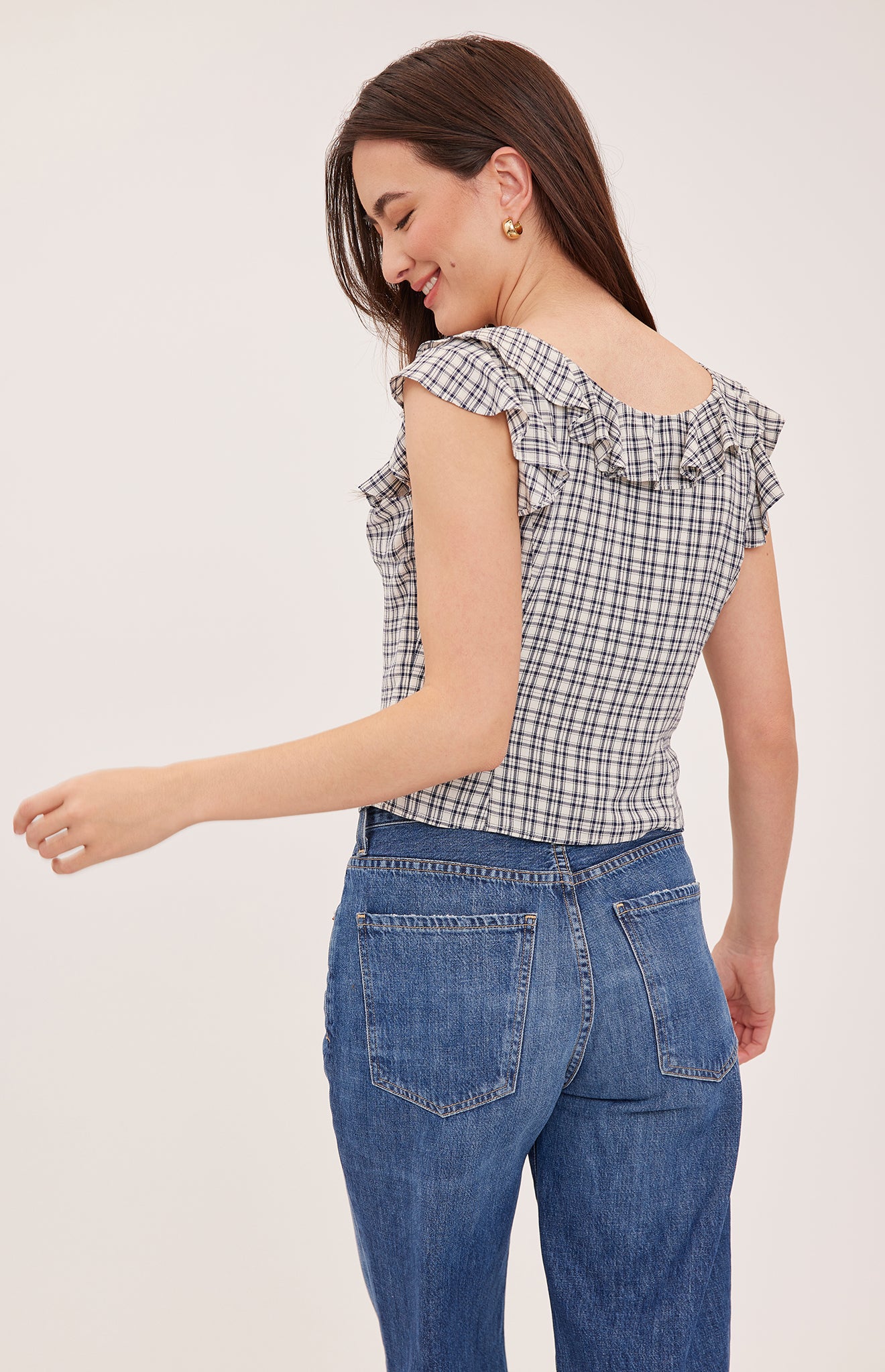cream and black check tank top