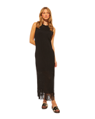 midi black knit dress with tassel design on bottom